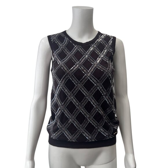 Ferragamo Burgundy Silk Bead Embroidered Cashmere Sweater Tank Top size Small - Picture 1 of 9